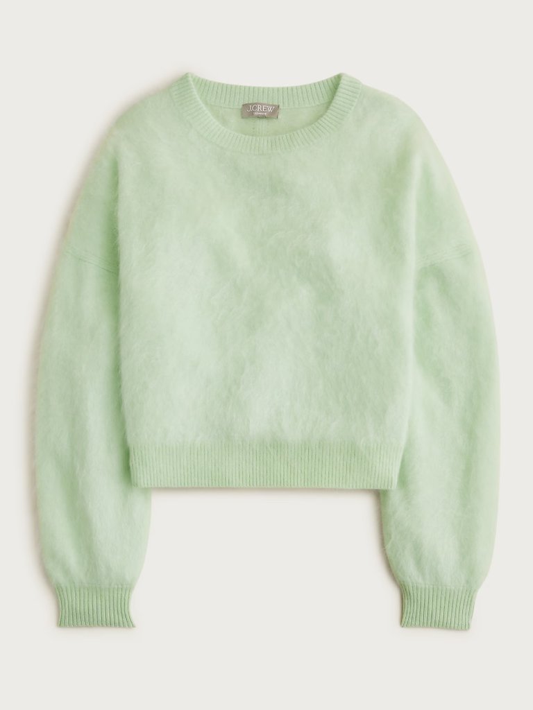New J Crew Brushed Cashmere Blouson-Sleeve Sweater S Small Mint